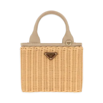 PRADA Women's Wicker Small Handbag "Tan"