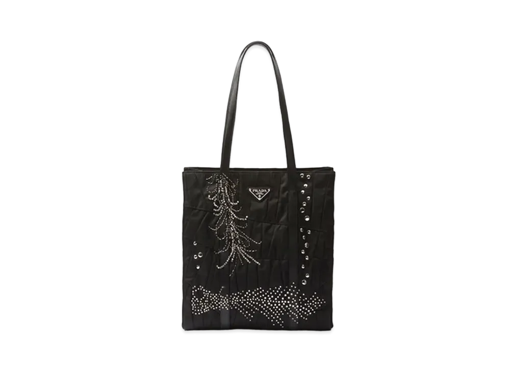PRADA Medium Re-Nylon Patchwork Tote Bag with Embroidery "Black"