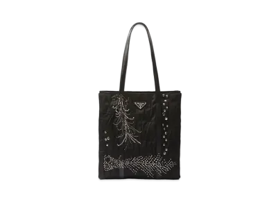 PRADA Medium Re-Nylon Patchwork Tote Bag with Embroidery "Black"