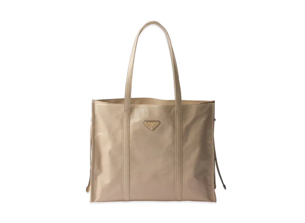 PRADA Large Leather Tote Bag "Travertine"