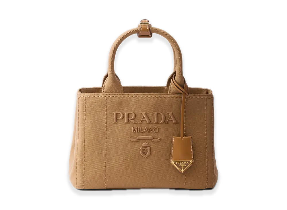 PRADA Small Cotton Canvas Handbag "Tobacco"
