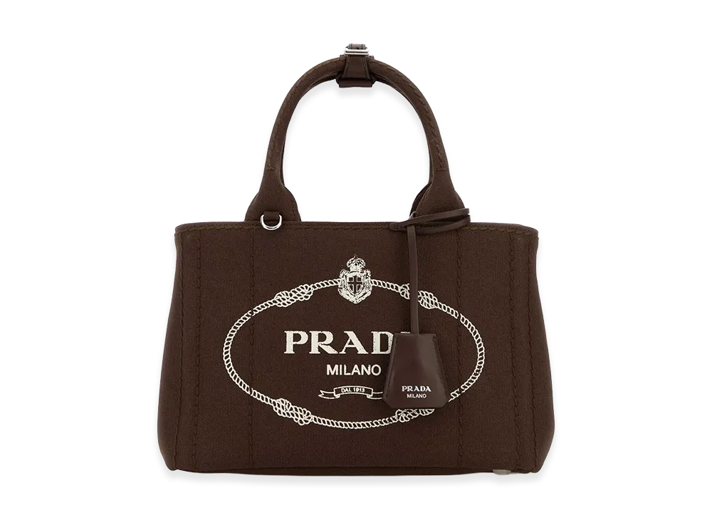PRADA Women's Canvas Small Jardiniere Handbag "Brown"