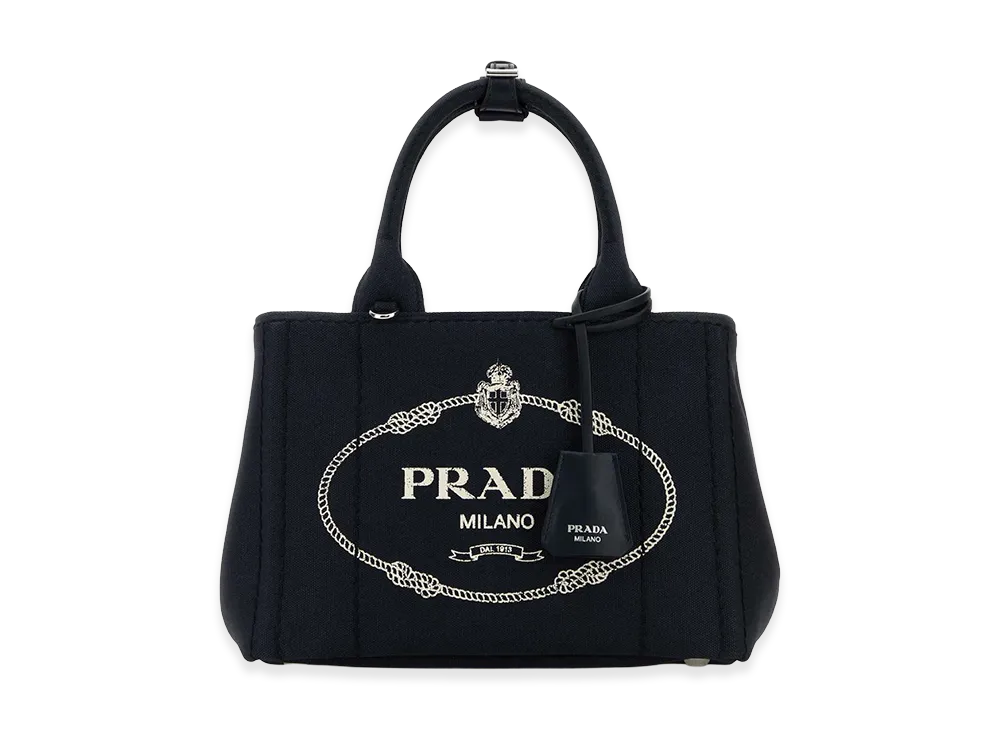PRADA Women's Canvas Small Jardiniere Handbag "Dark Blue"