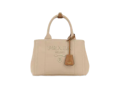 PRADA Wonen's Canvas Small Jardinière Handbag "Beige/Tan"