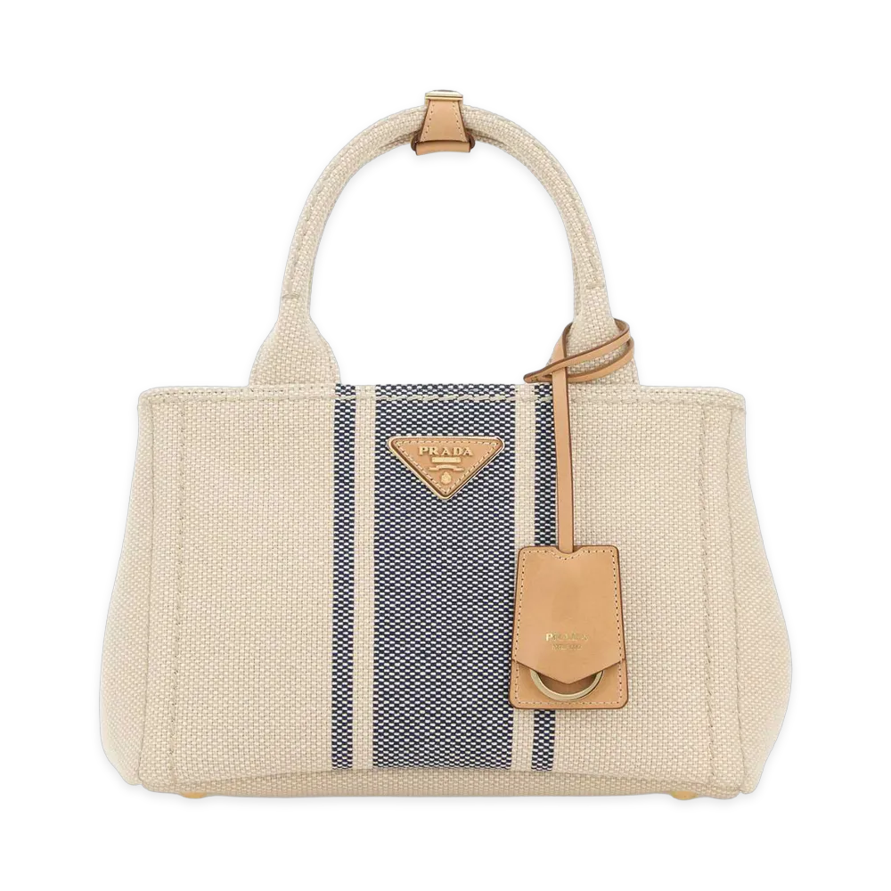 PRADA Women's Jardinière Small Cotton Canvas Bag "Beige/Baltic Blue"