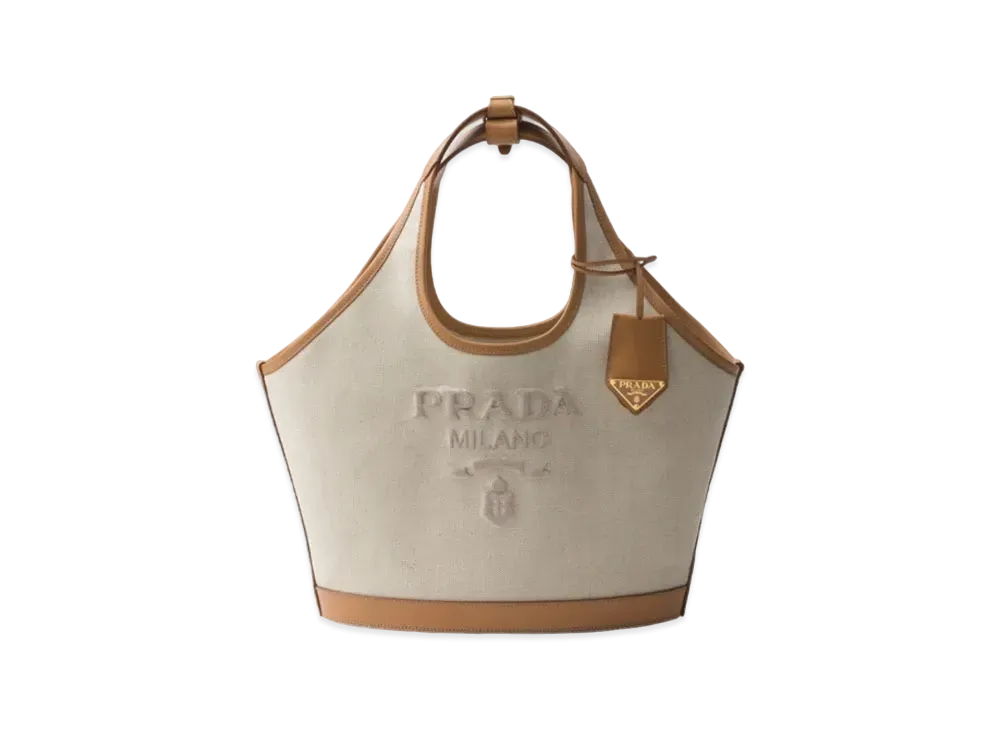 PRADA Medium Linen Blend and Leather Tote Bag "Natural"