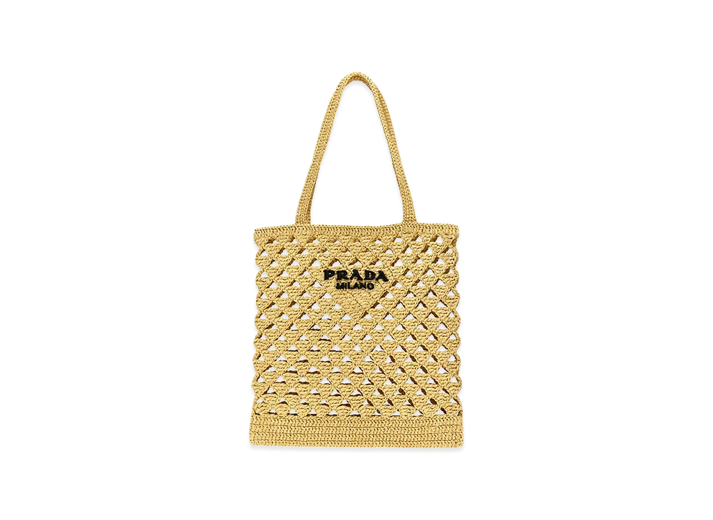 PRADA Women's Crochet Logo Shopping Bag "Beige"
