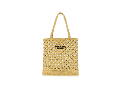 PRADA Women's Crochet Logo Shopping Bag "Beige"