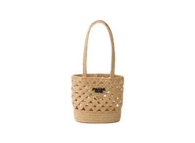 PRADA Women's Crochet Logo Handbag "Beige"