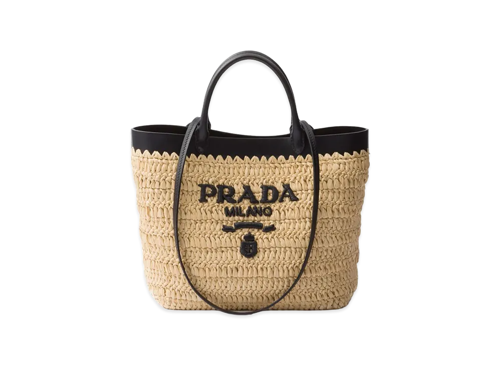 PRADA Women's Small Crochet And Leather Tote Bag "Beige"