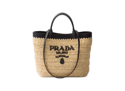 PRADA Women's Small Crochet And Leather Tote Bag "Beige"