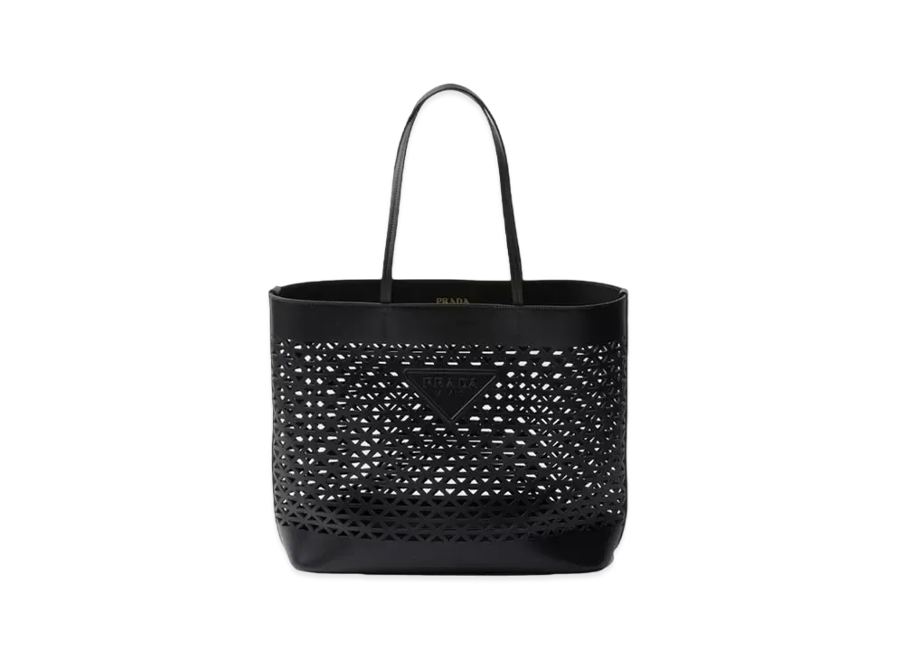PRADA Large Perforated Leather Tote Bag "Black"