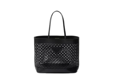 PRADA Large Perforated Leather Tote Bag "Black"
