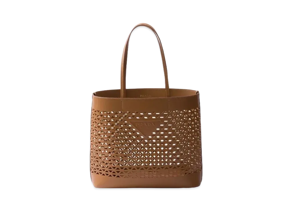 PRADA Large Perforated Leather Tote Bag "Caramel"