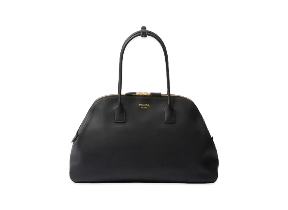PRADA Large Leather Tote Bag with Zipper Closure "Black"