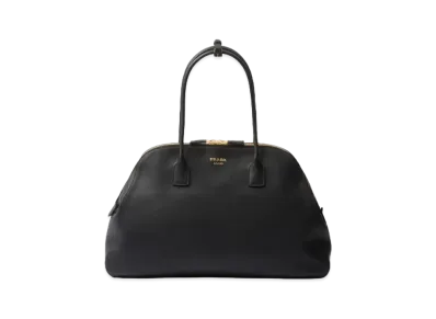 PRADA Large Leather Tote Bag with Zipper Closure "Black"