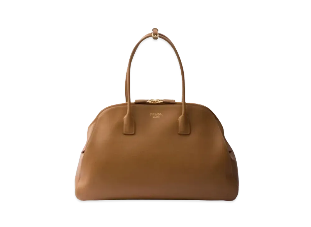 PRADA Large Leather Tote Bag with Zipper Closure "Caramel"