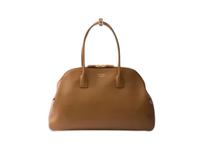 PRADA Large Leather Tote Bag with Zipper Closure "Caramel"