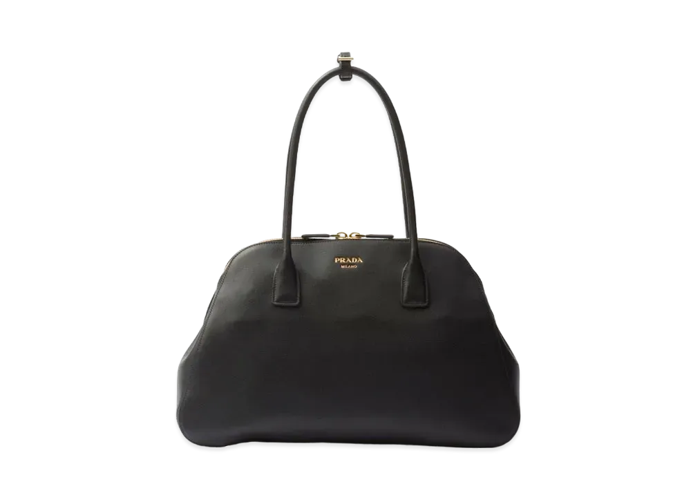PRADA Medium Leather Tote Bag with Zipper Closure "Black"