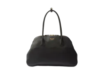 PRADA Medium Leather Tote Bag with Zipper Closure "Black"