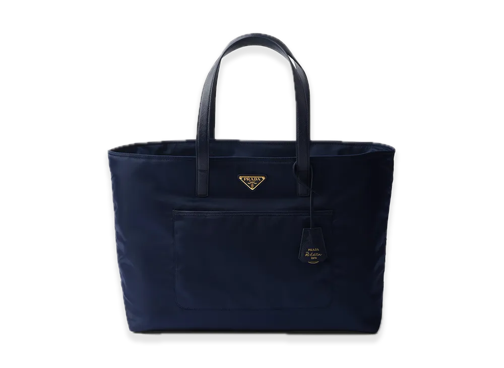 PRADA Re-Edition 1978 Re-Nylon x Saffiano Leather Large Tote Bag "Navy"