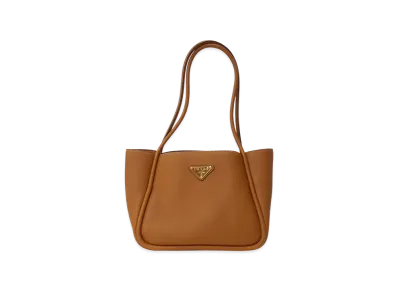 PRADA Triangle Soft Grain Leather Mini Tote Bag "Brown"