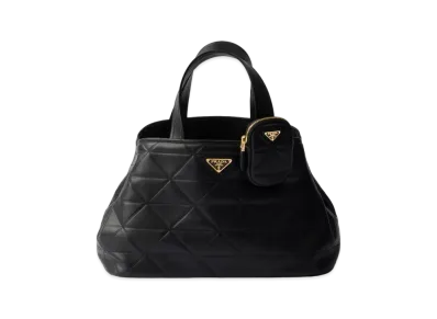 PRADA Medium Leather Tote Bag with Stitching "Black"