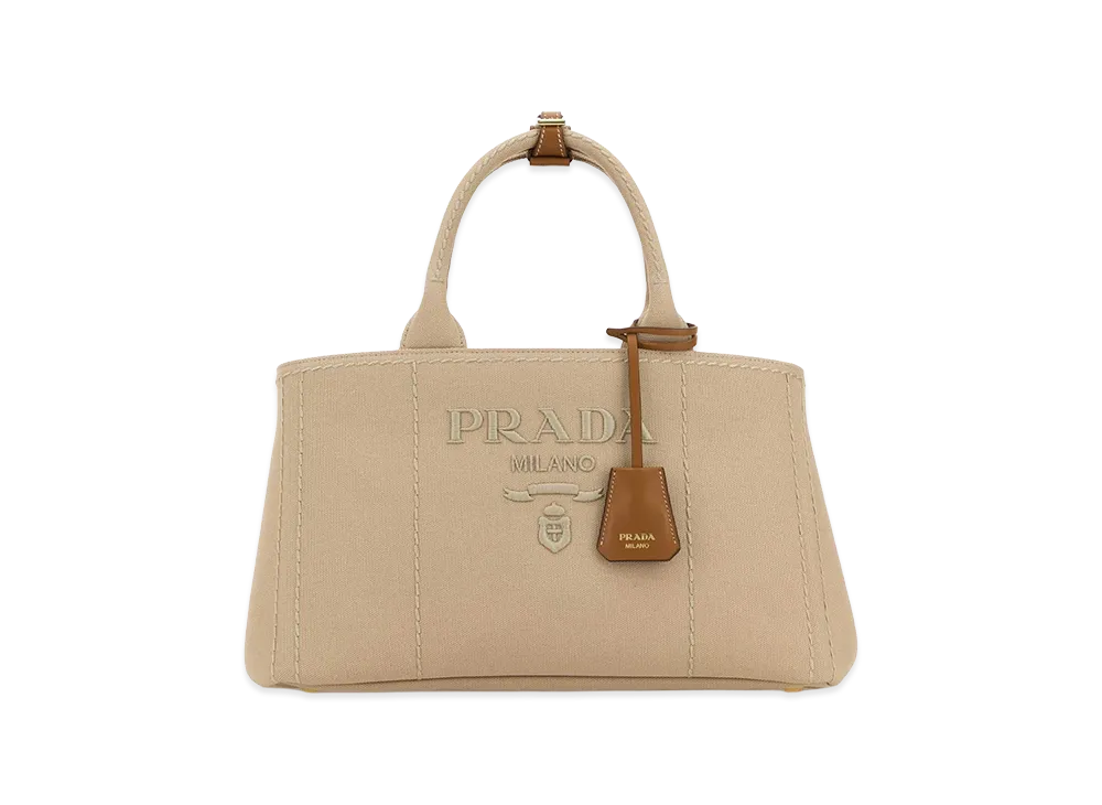 PRADA Wonen's Canvas Large Jardinière Shopping Bag "Beige/Tan"