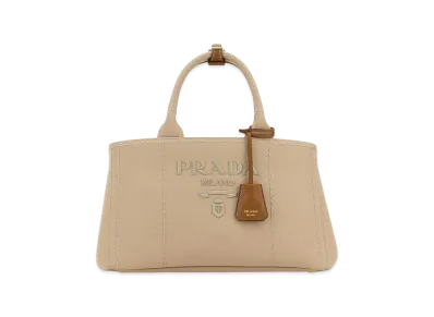 PRADA Wonen's Canvas Large Jardinière Shopping Bag "Beige/Tan"