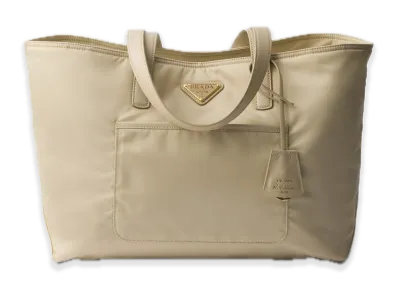 PRADA Re-Edition 1978 Medium Re-Nylon x Saffiano Leather Tote Bag "Sand Beige"