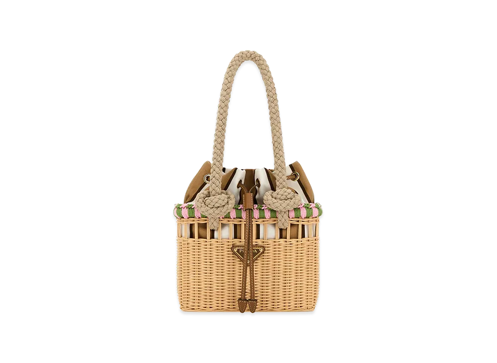 PRADA Women's Wicker Mini Shopping Bag "Beige"