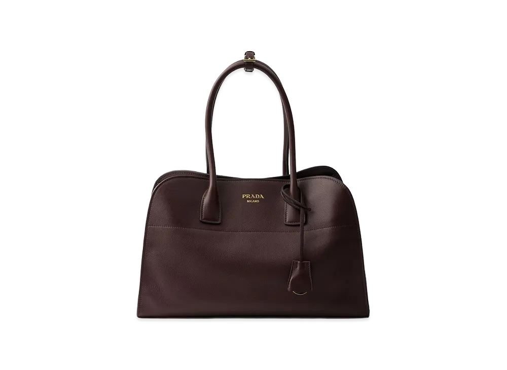 PRADA Women's Aubergine Leather Medium Shopping Bag "Purple"