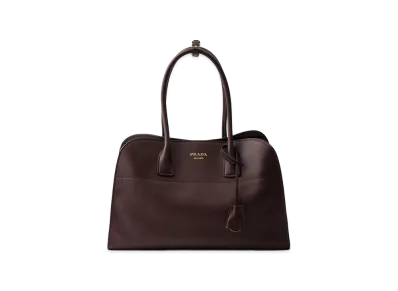 PRADA Women's Aubergine Leather Medium Shopping Bag "Purple"