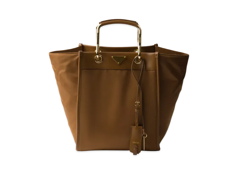 PRADA Re-Nylon and Leather Medium Tote Bag "Brandy"