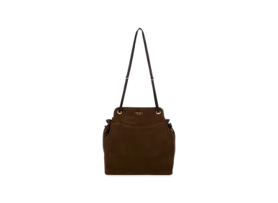 PRADA Women's Brow Suede Medium Carry Bucket Bag "Brown"