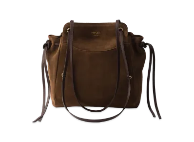 PRADA Carry Medium Suede Tote Bag "Cocoa Brown"