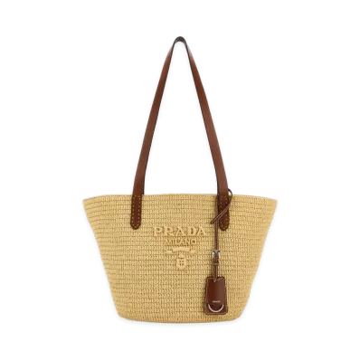 PRADA Women's Medium Crocheted Leather Tote Bag "Beige/Brandy"