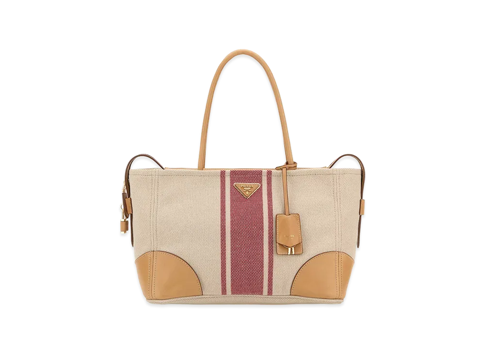 PRADA Wonen's Canvas Large Shopping Bag "Beige/Tan"