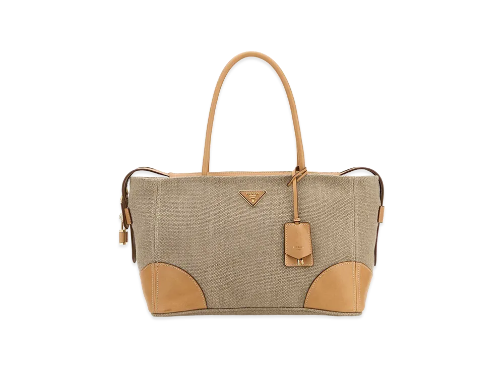 PRADA Wonen's Canvas Shopping Bag "Beige/Tan"