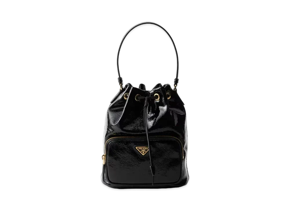 PRADA Duet Naplak Patent Leather Bucket Bag "Black"