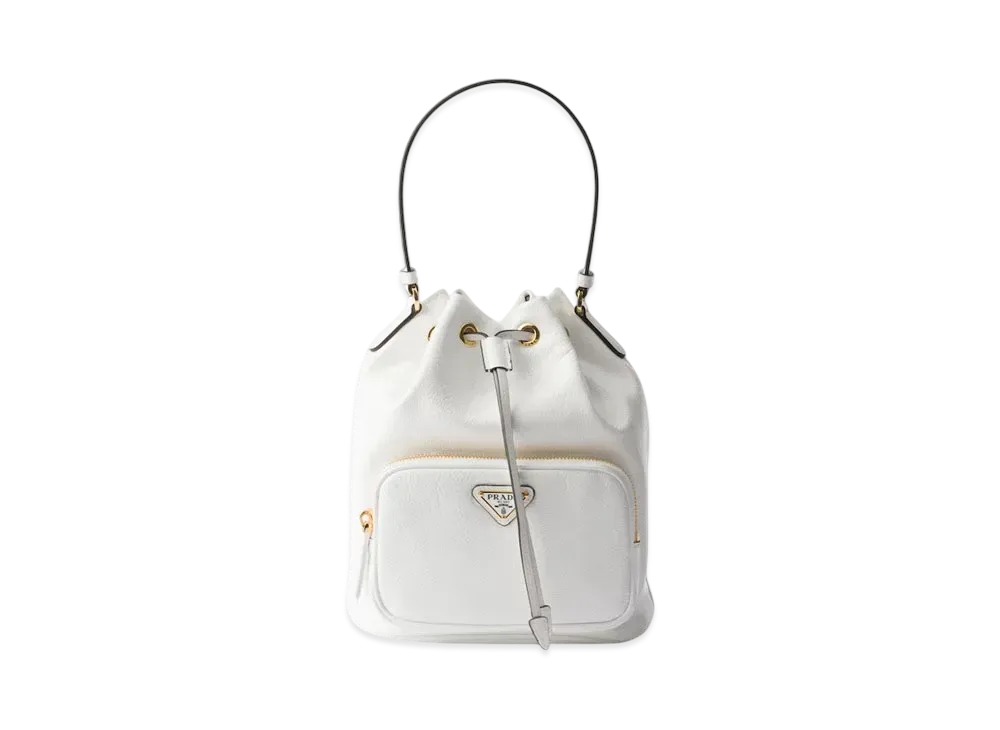 PRADA Duet Naplak Patent Leather Bucket Bag "White"