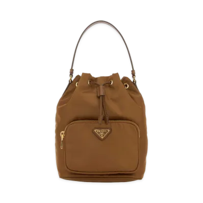PRADA Women's Caramel Re-Nylon Duet Bucket Bag "Camel"
