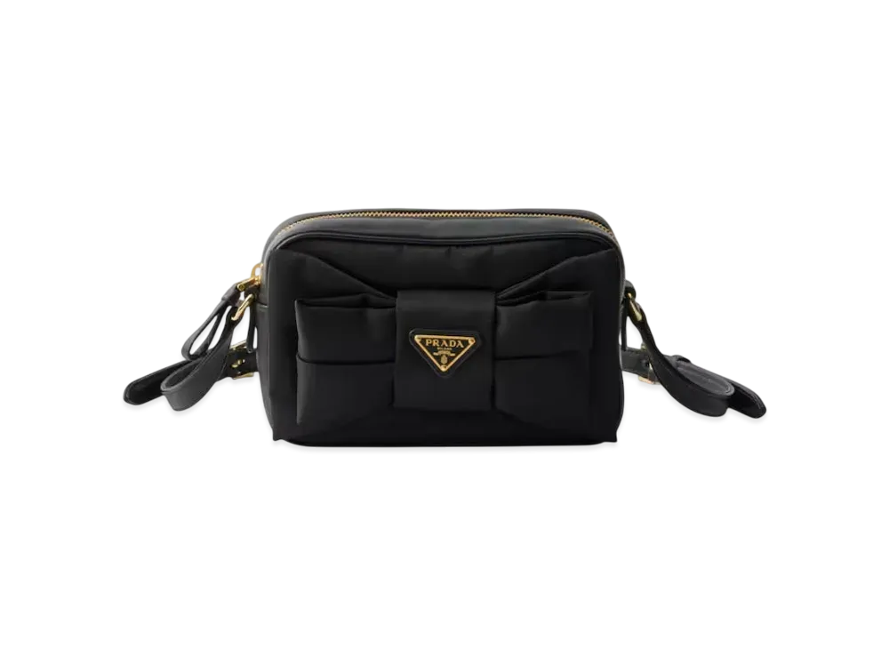 PRADA Re-Nylon and Nappa Leather Mini Shoulder Bag with Bow "Black"