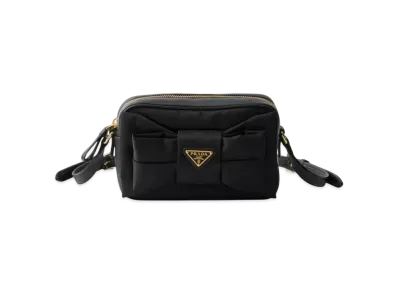 PRADA Re-Nylon and Nappa Leather Mini Shoulder Bag with Bow "Black"