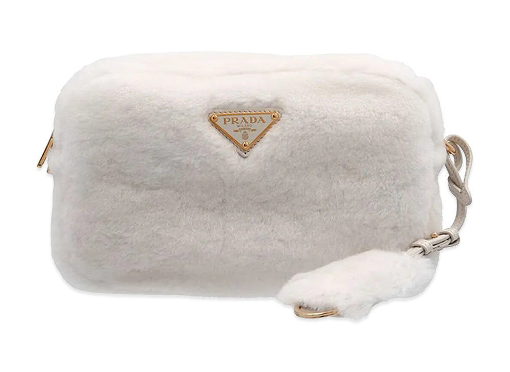PRADA Women's Shearling Crossbody Bag "White"