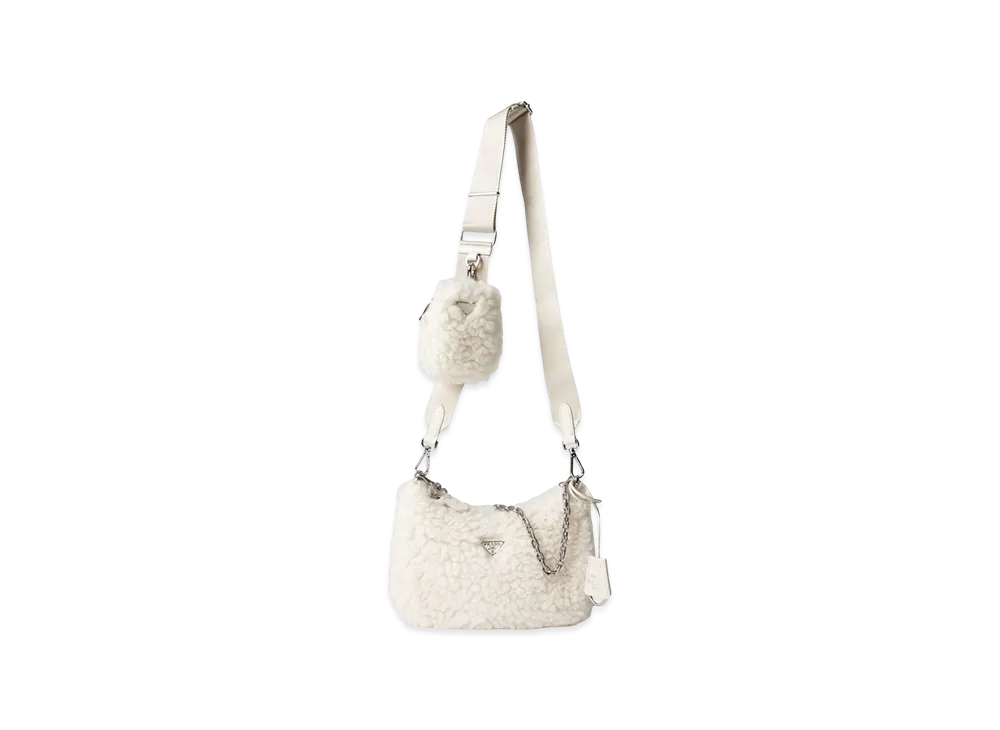 PRADA Re-Edition 2005 Wool Cashmere Shoulder Bag "White"