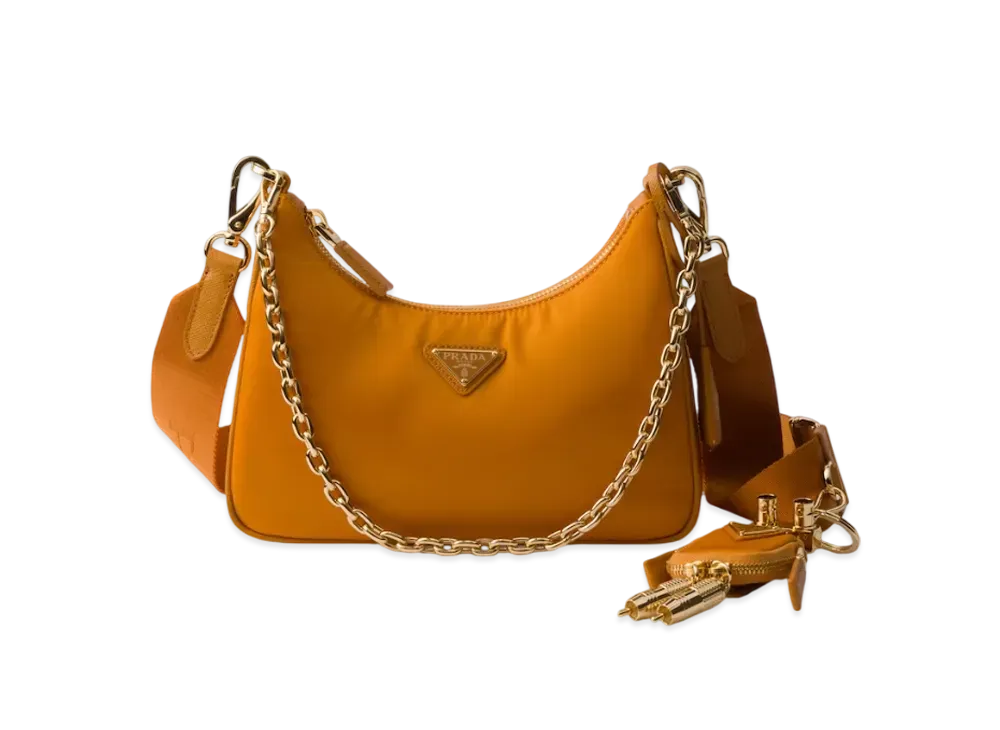 PRADA Re-Edition 2005 Re-Nylon and Saffiano Leather Bag with Charm "Mustard Yellow"