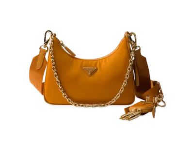 PRADA Re-Edition 2005 Re-Nylon and Saffiano Leather Bag with Charm "Mustard Yellow"