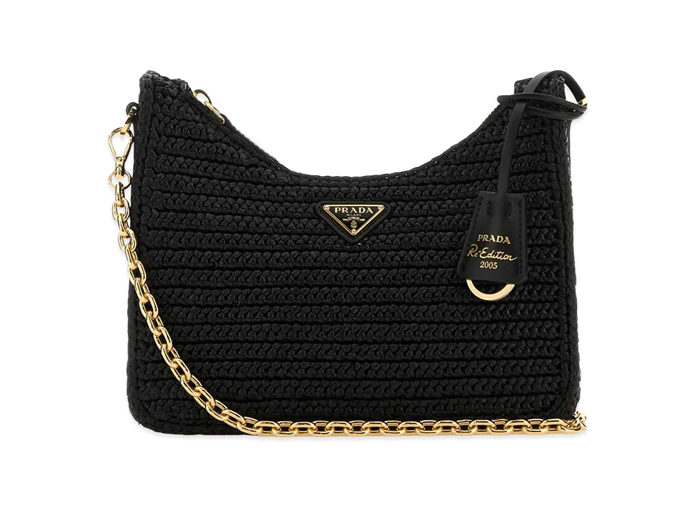 PRADA Women's Raffia Re-Edition 2005 Crossbody Bag "Black"