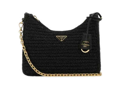 PRADA Women's Raffia Re-Edition 2005 Crossbody Bag "Black"